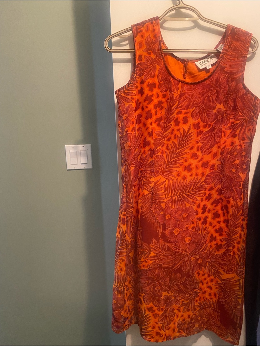 Vintage Jessica brand orange spring dress animal print floral